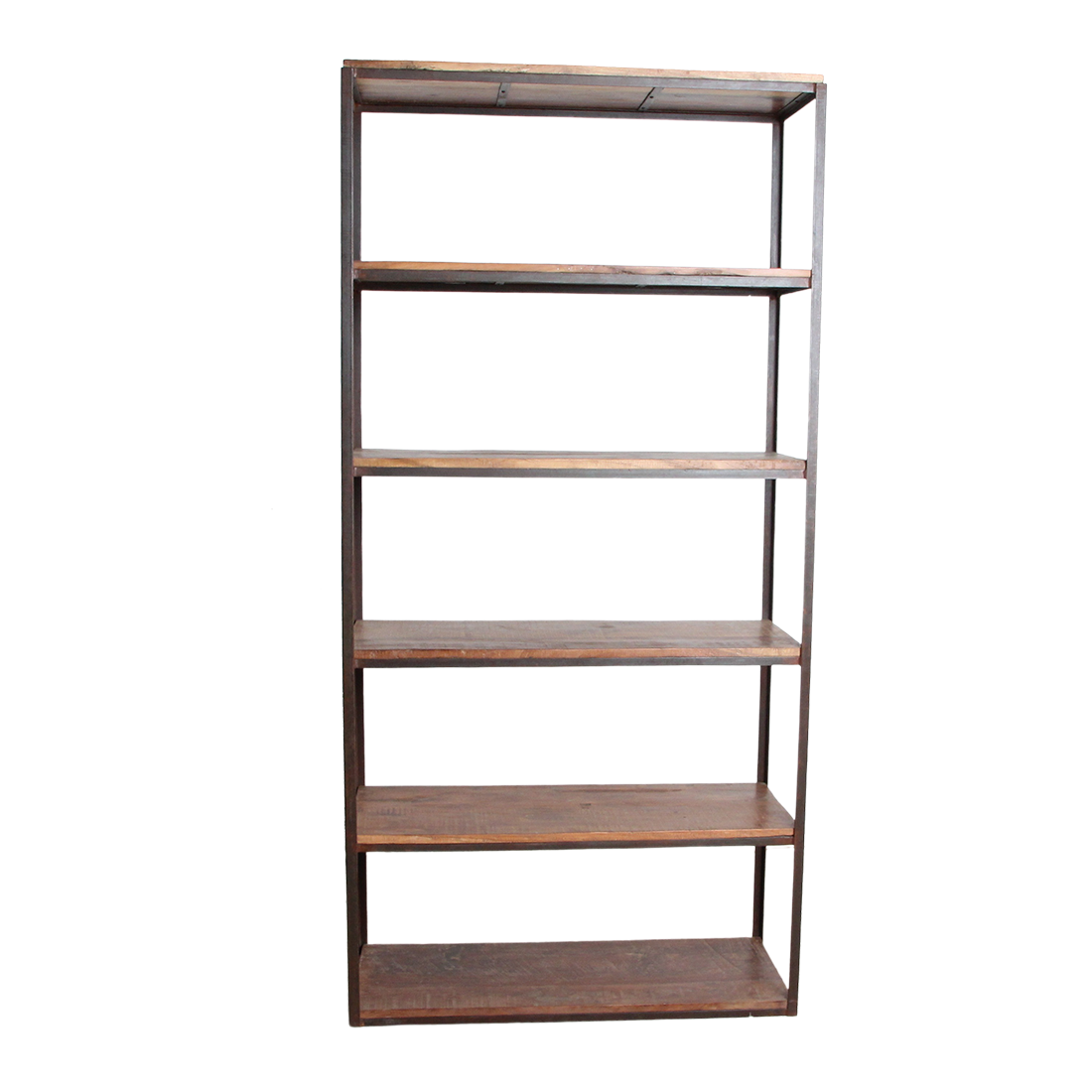 Étagère haute en bois recyclé et métal noir ouverte – 100x38 cm