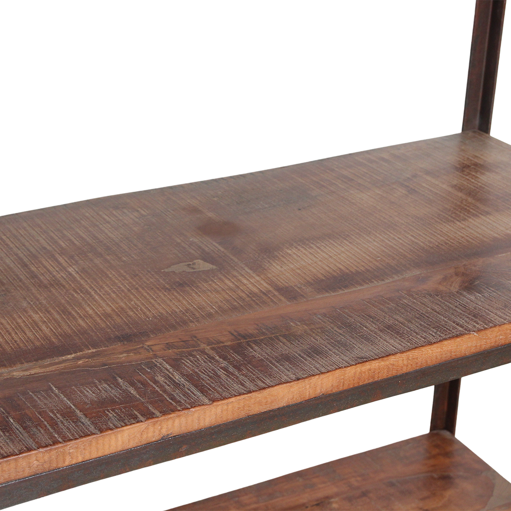 Étagère haute en bois recyclé et métal noir ouverte – 100x38 cm