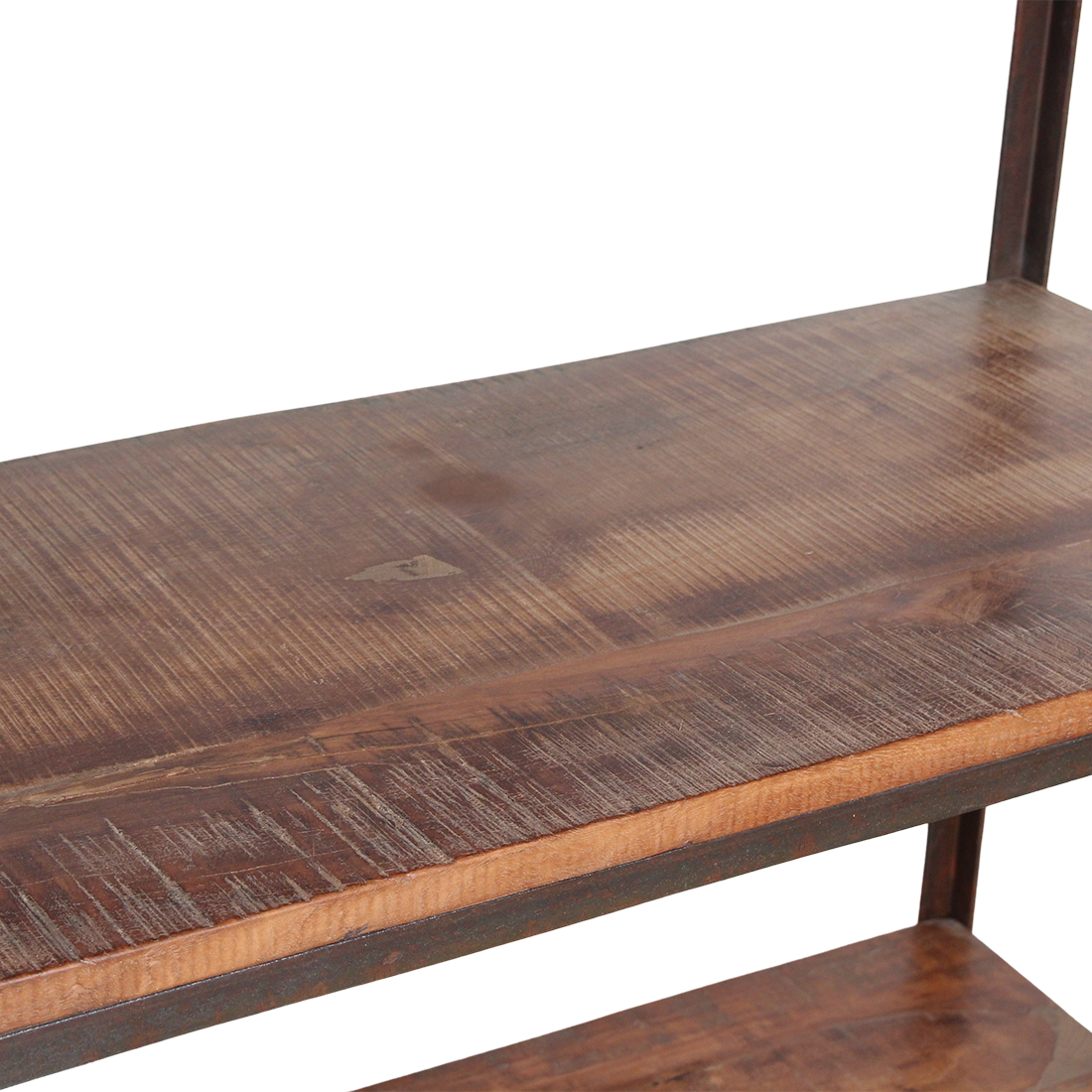 Étagère haute en bois recyclé et métal noir ouverte – 100x38 cm