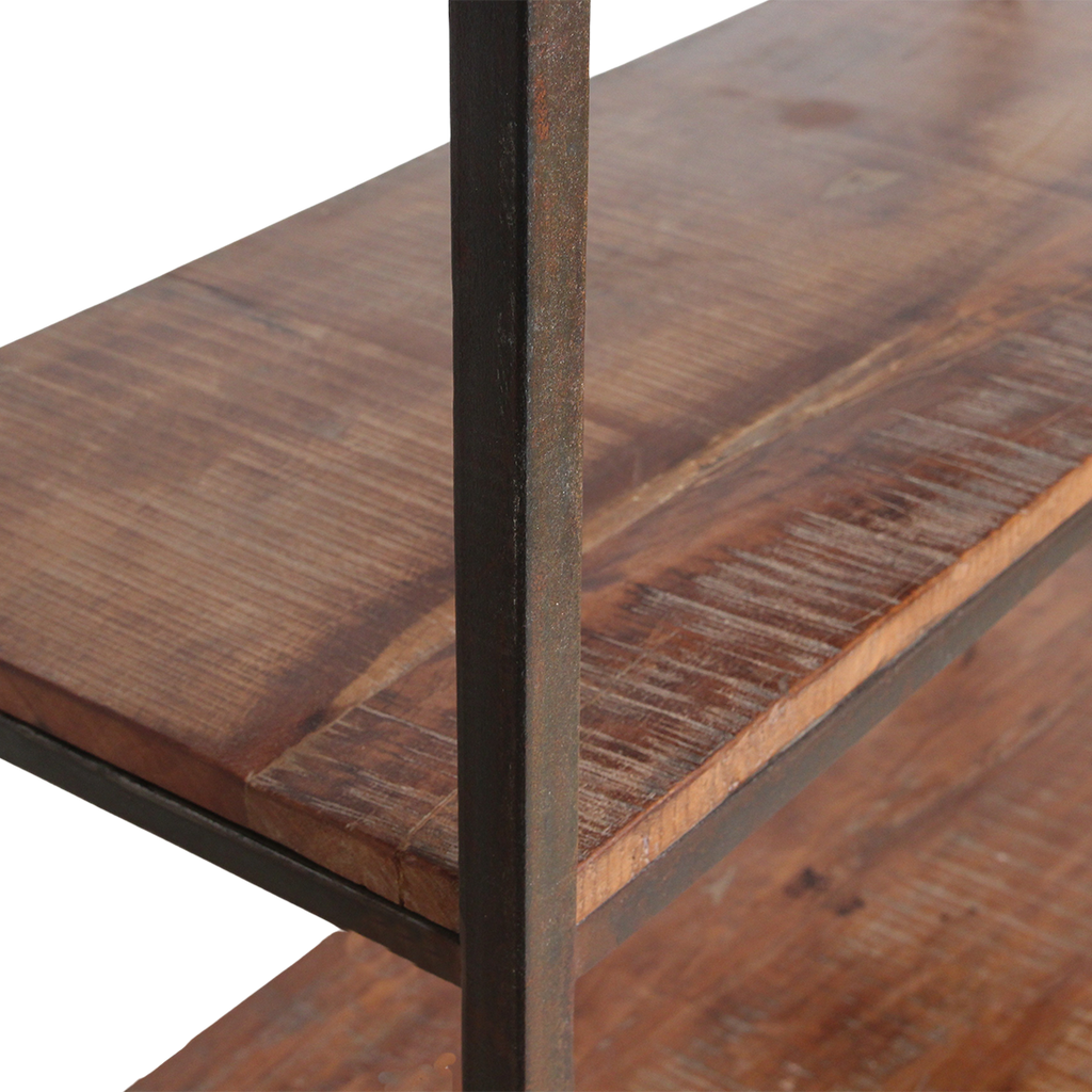 Étagère haute en bois recyclé et métal noir ouverte – 100x38 cm