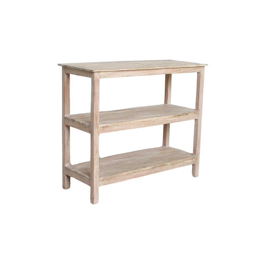 Étagère à chaussures en bois recyclé finition blanchie pour entrée – 90x35 cm