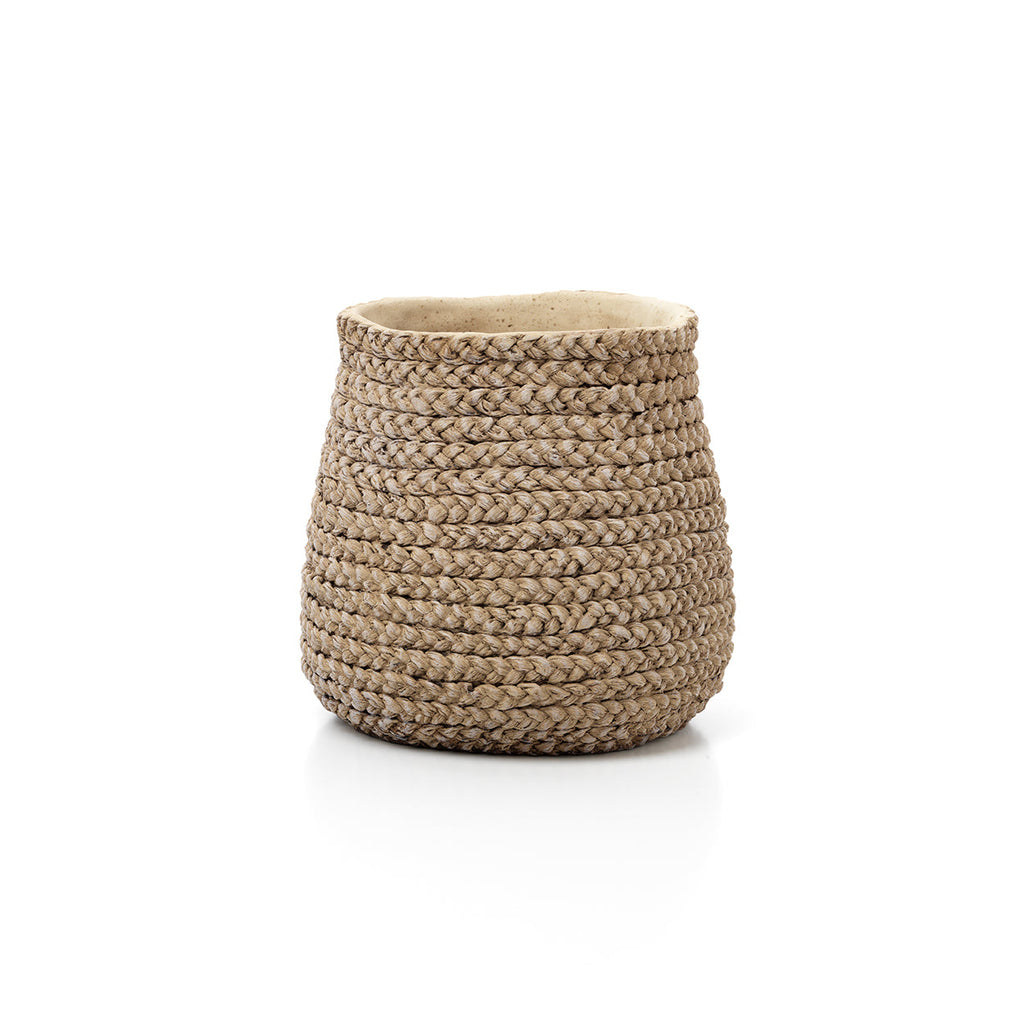 Cache-pot en béton tressé beige pour plantes – 26x25 cm