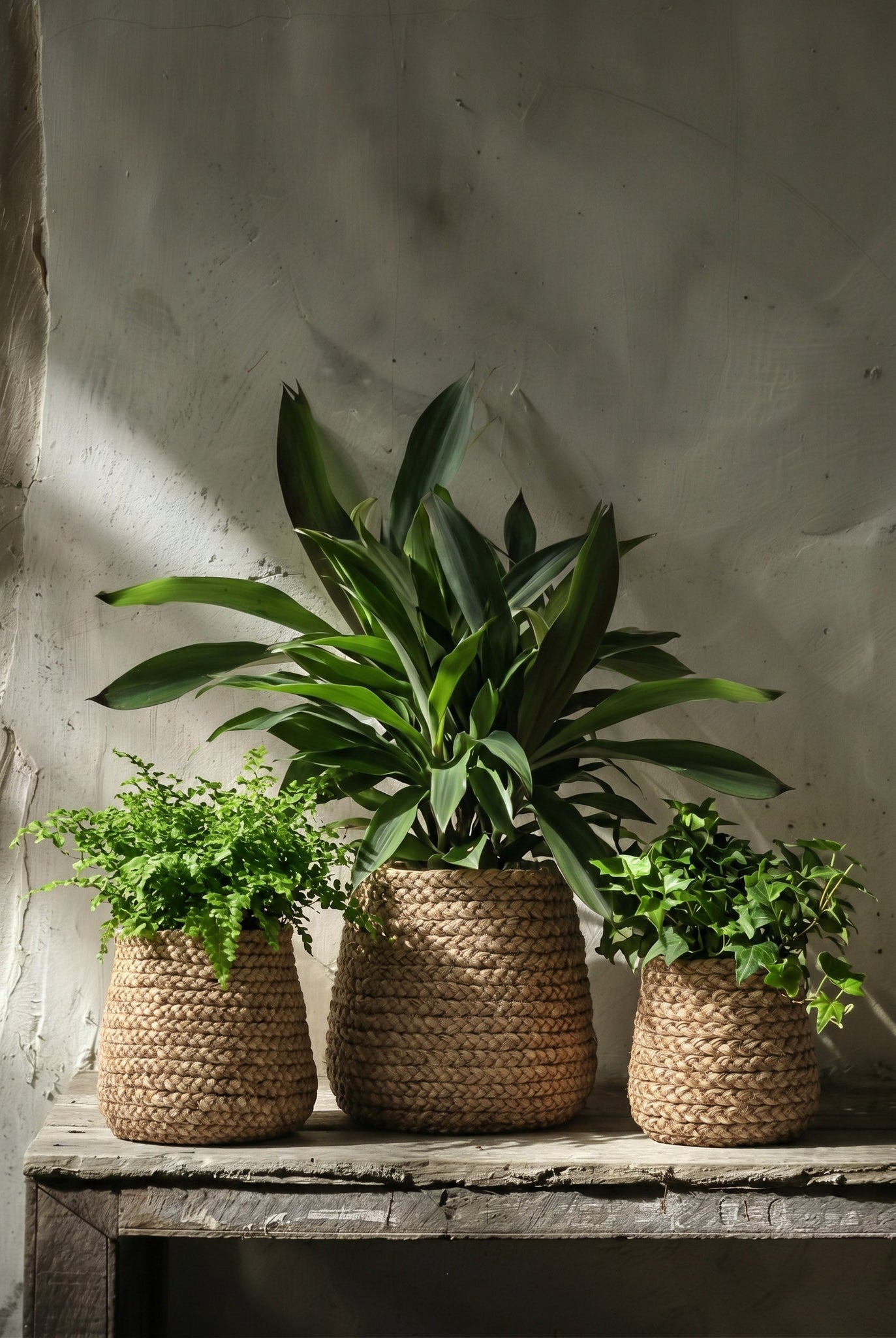 Cache-pot en béton tressé beige pour plantes – 26x25 cm