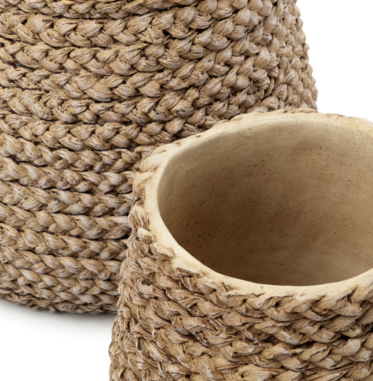 Cache-pot en béton tressé beige pour plantes – 26x25 cm