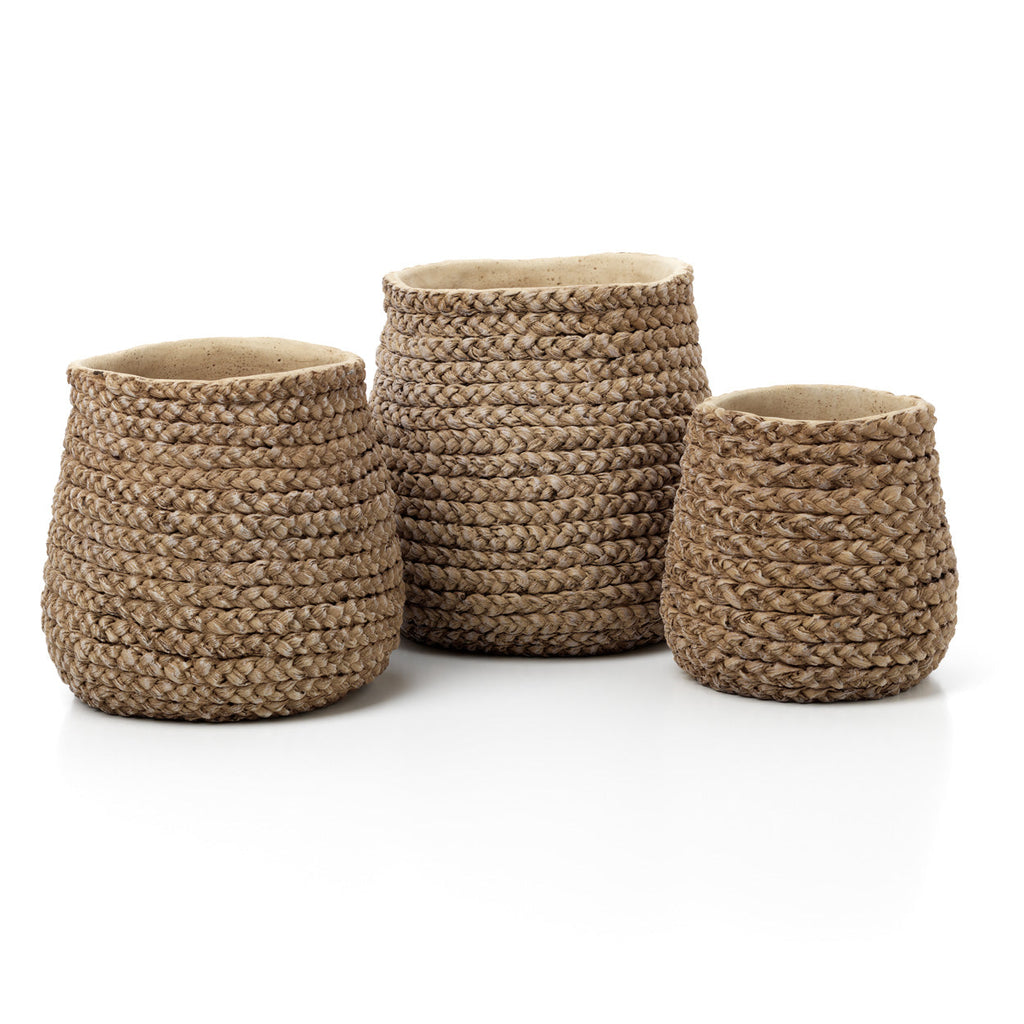 Cache-pot en béton tressé beige pour plantes – 26x25 cm