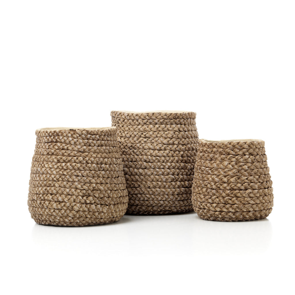 Cache-pot en béton tressé beige pour plantes – 26x25 cm