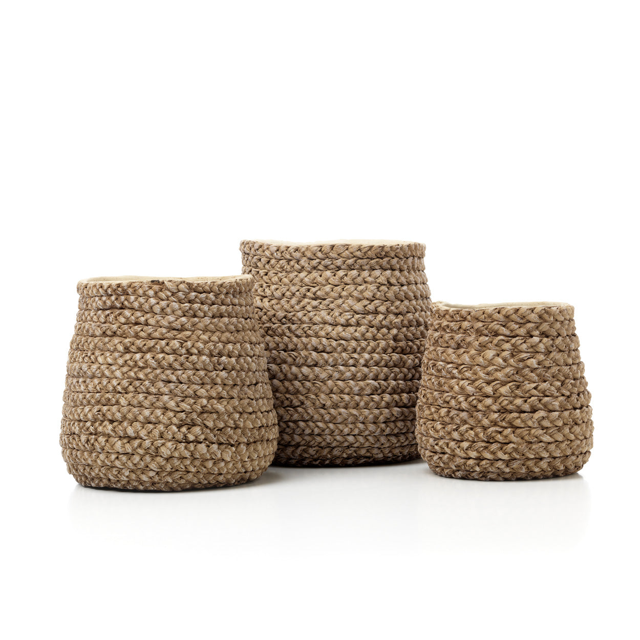 Cache-pot conique fibre naturelle tressée pour plantes petites
