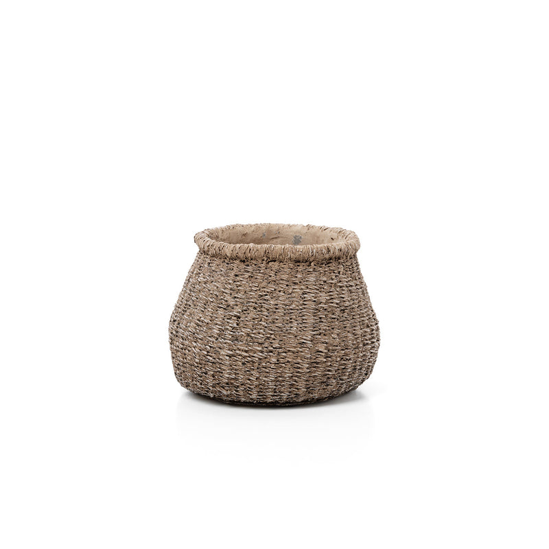 Cache-pot artisan marron en ciment pour plantes indoor