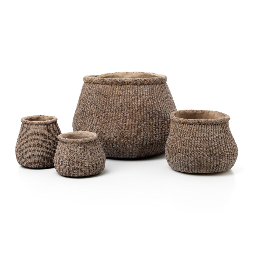 Cache-pot artisan marron en ciment pour plantes indoor