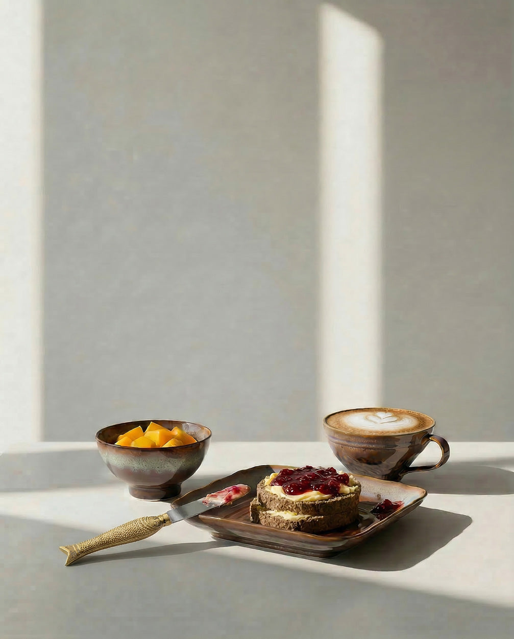 Assiette carré en céramique brun-gris avec finitions artisanales