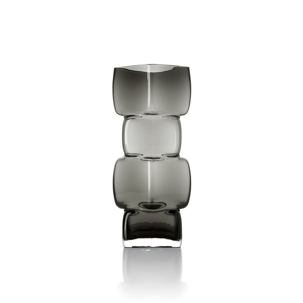 Vase décoratif en verre fumé forme totem gris foncé – H30 cm