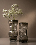Vase décoratif en verre fumé forme totem gris foncé – H30 cm
