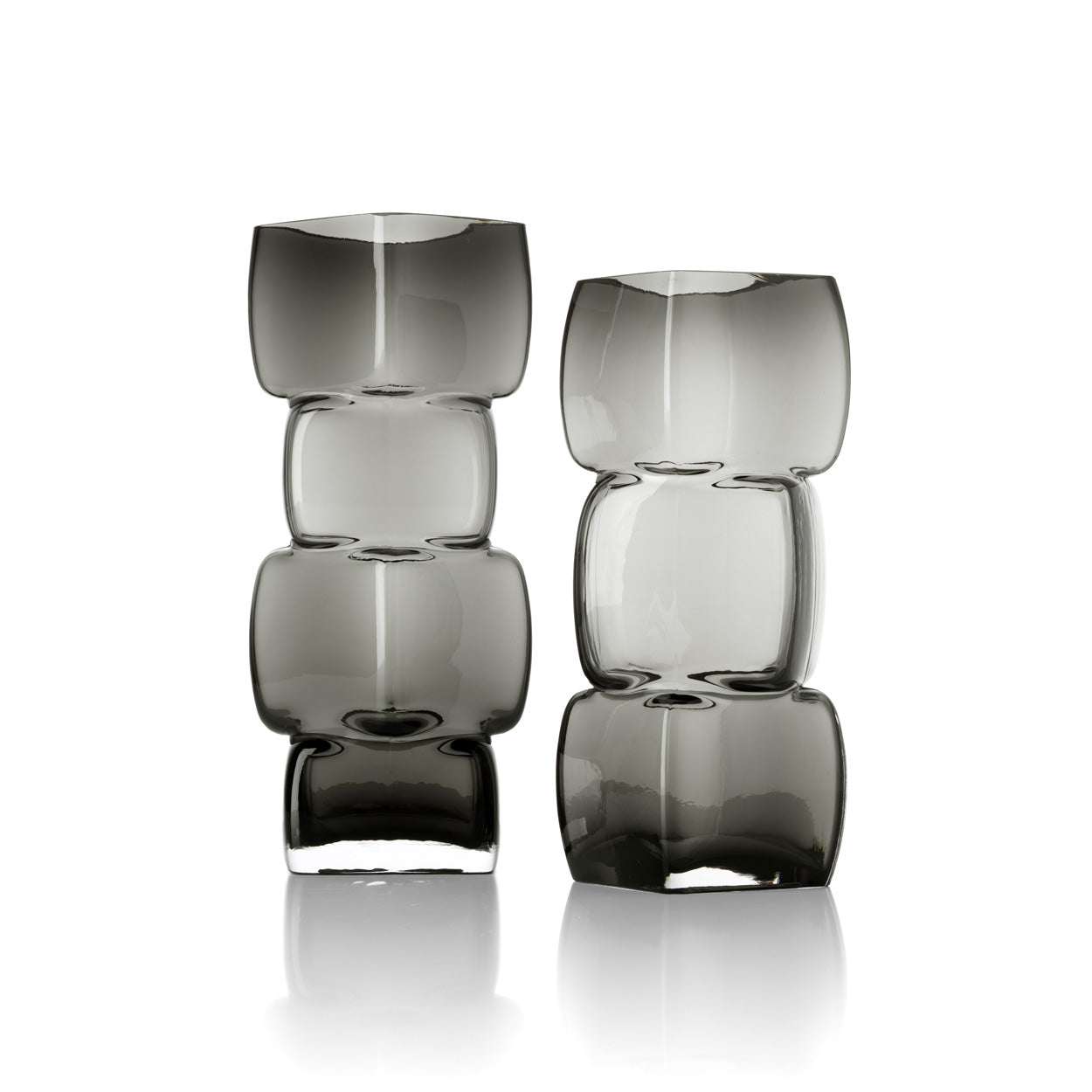 Vase décoratif en verre fumé forme totem gris foncé – H30 cm