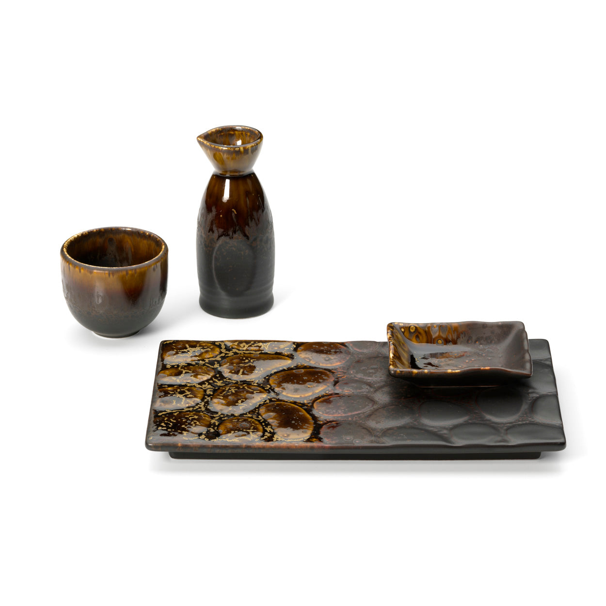 Plat en céramique émaillée noir et brun relief galet
