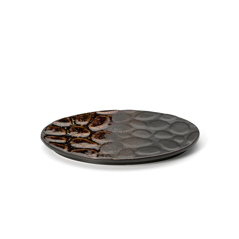 Assiette en céramique émaillée mouchetée marron - 25x18 cm