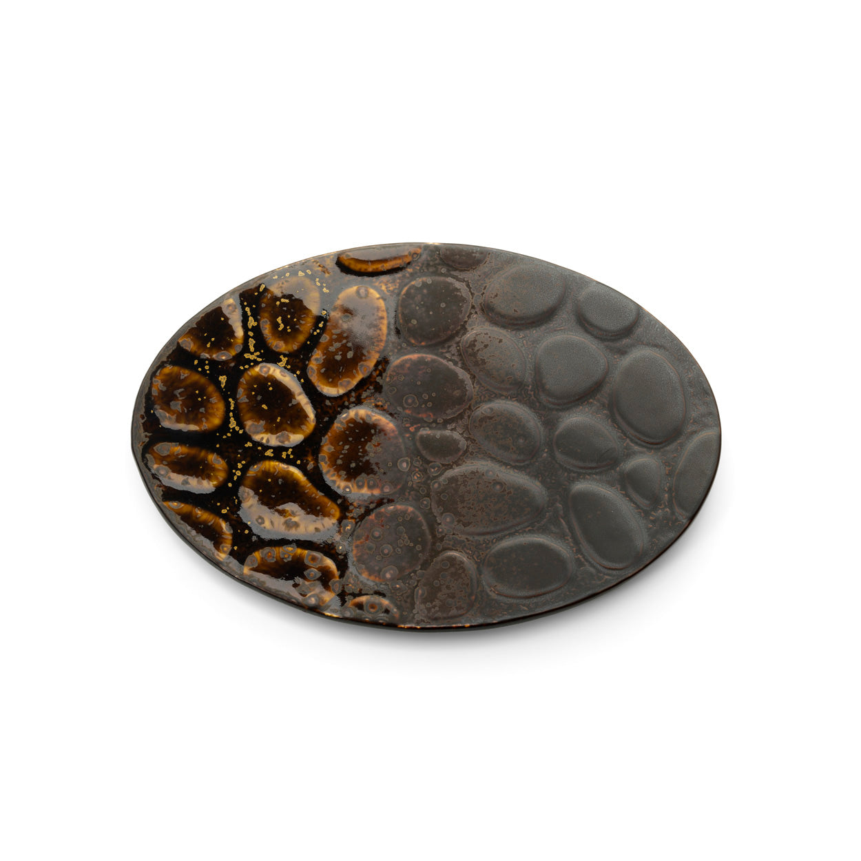 Assiette en céramique émaillée mouchetée marron - 25x18 cm