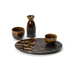 Assiette en céramique émaillée mouchetée marron - 25x18 cm