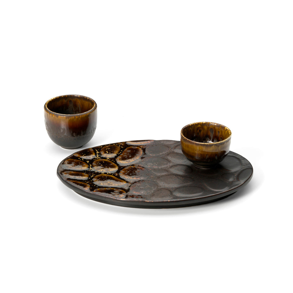 Assiette en céramique émaillée mouchetée marron - 25x18 cm