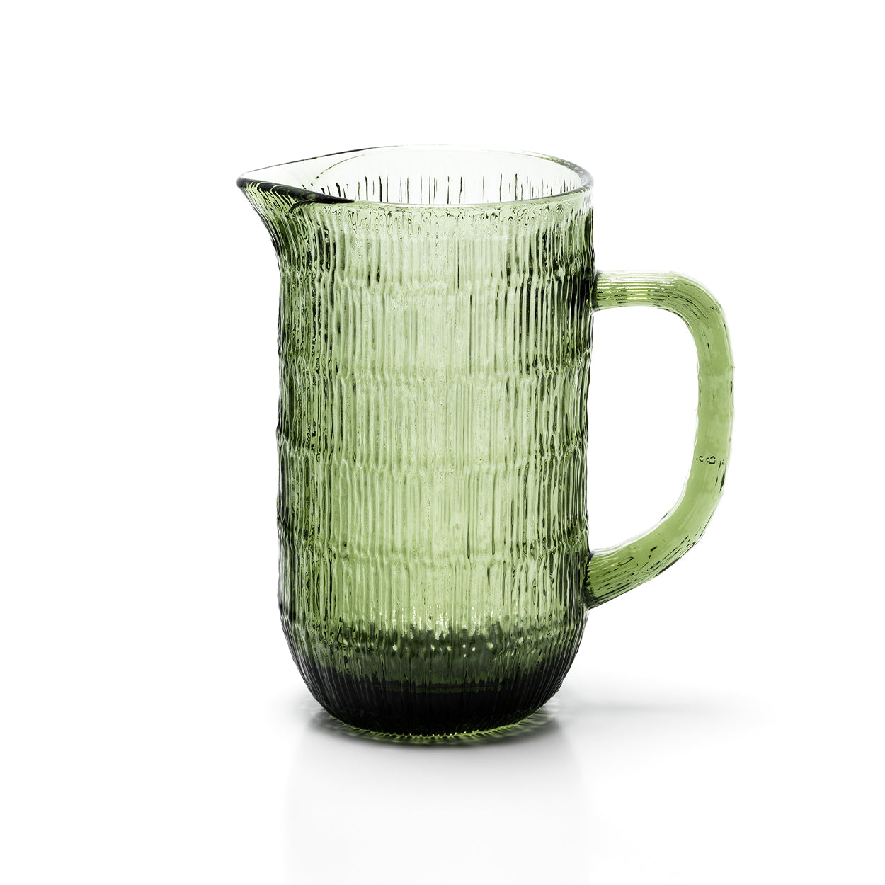Pichet en verre recyclé vert ondulé avec anse