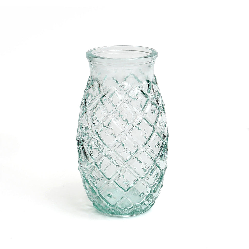 Verre à eau texturé en verre recyclé bleu motif losanges