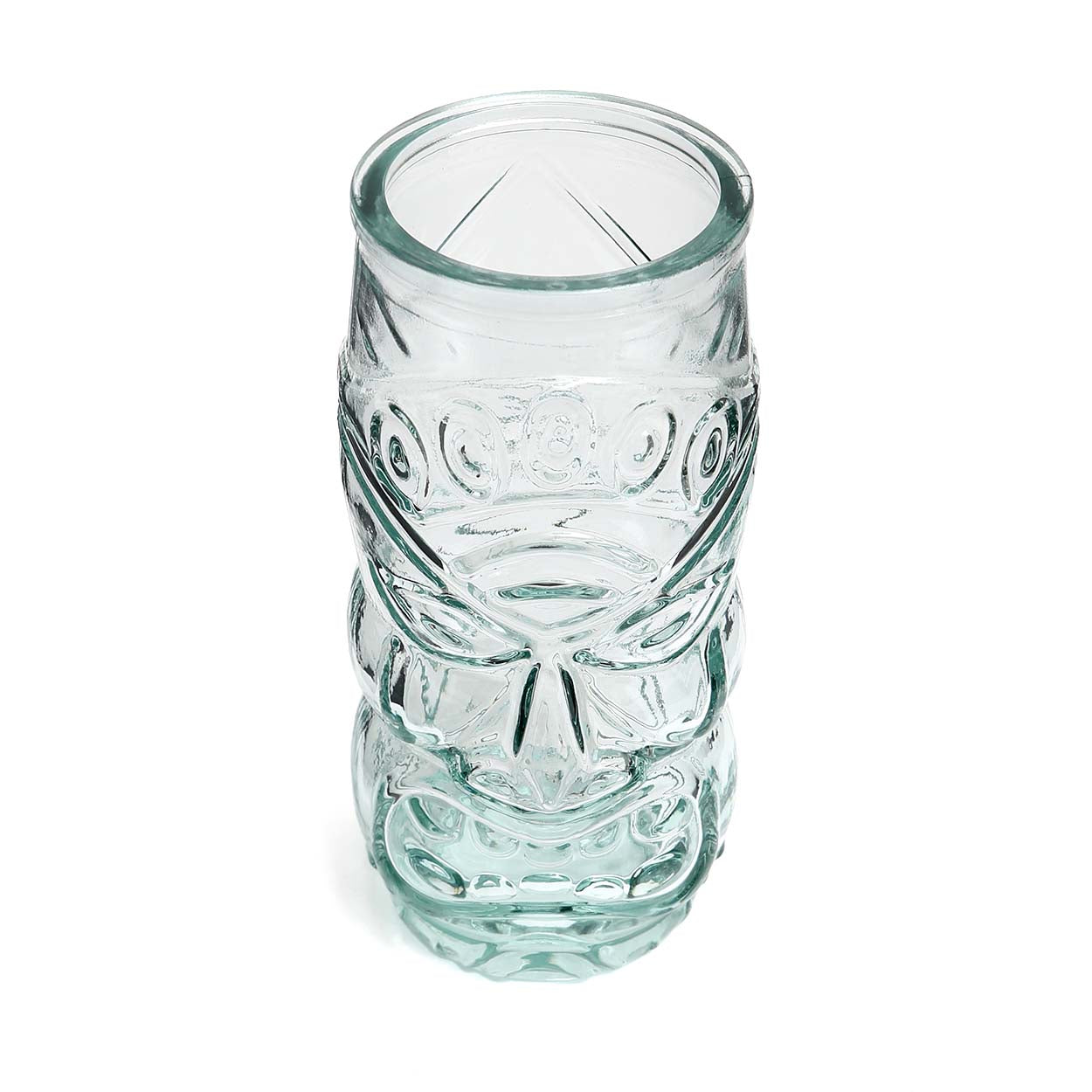 Verre tiki sculpté en verre recyclé transparent bleu