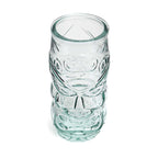 Verre tiki sculpté en verre recyclé transparent bleu