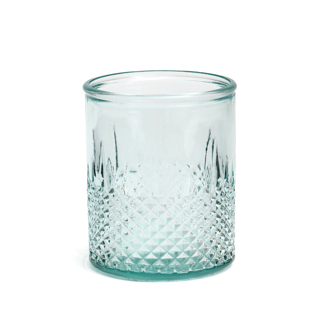 Verre facetté en verre recyclé bleu à base texturée