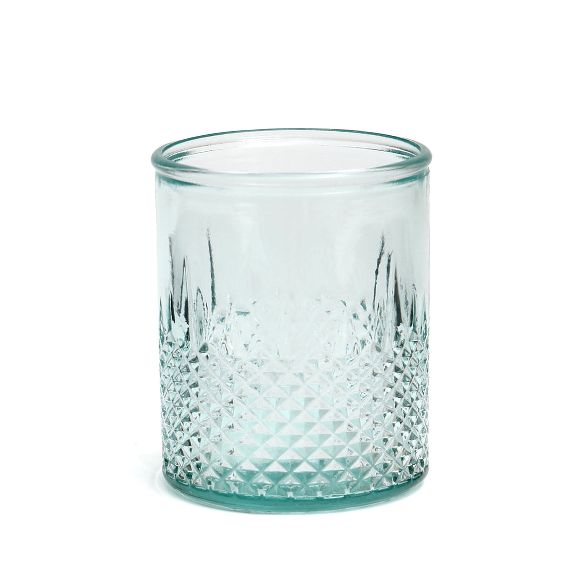Verre facetté en verre recyclé bleu à base texturée