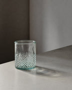 Verre facetté en verre recyclé bleu à base texturée