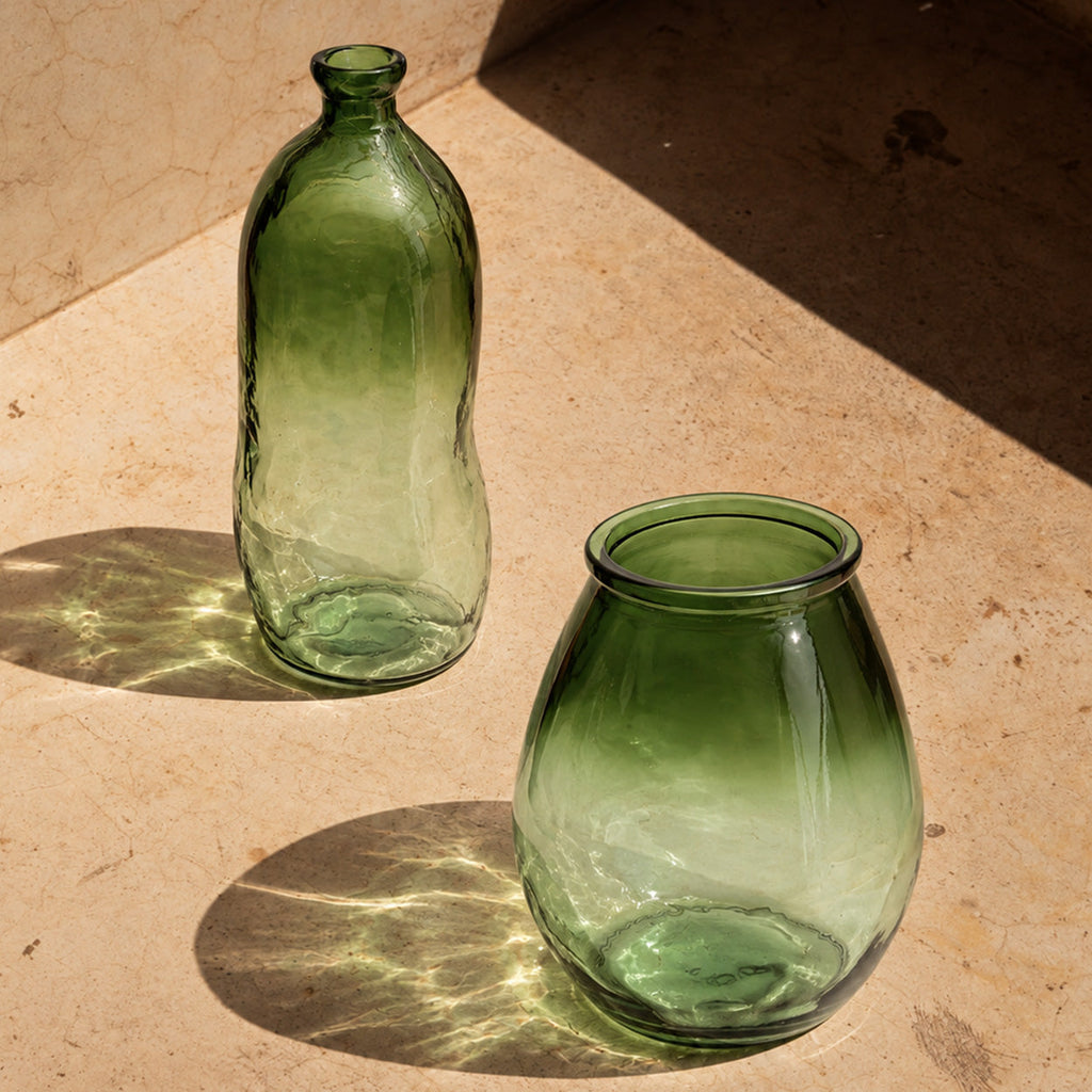 Vase bouteille en verre recyclé vert H73 cm
