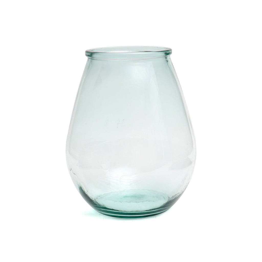 Vase en verre recyclé transparent arrondi moderne bleu – H35 cm
