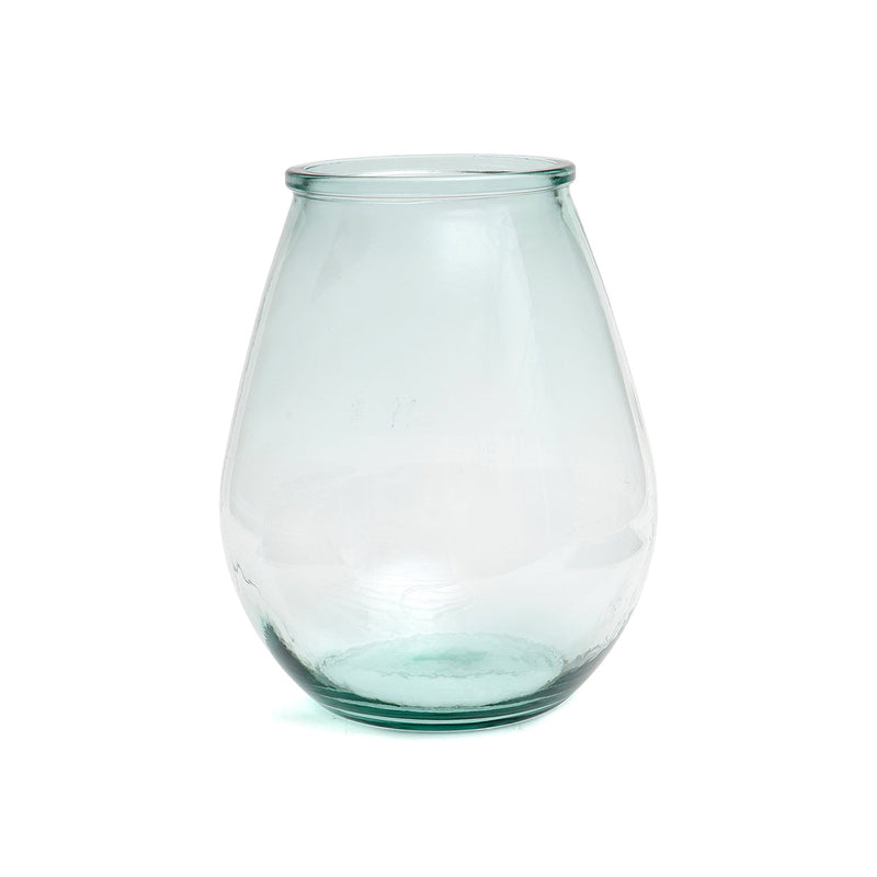 Vase en verre recyclé transparent arrondi moderne bleu – H35 cm