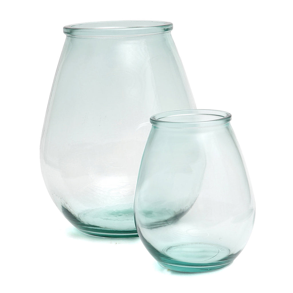 Vase ovale en verre recyclé transparent bleu – H23 cm
