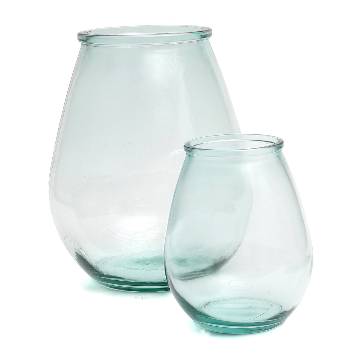 Vase ovale en verre recyclé transparent bleu – H23 cm