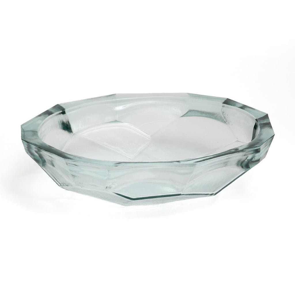Bol décoratif en verre transparent origami bleu oval