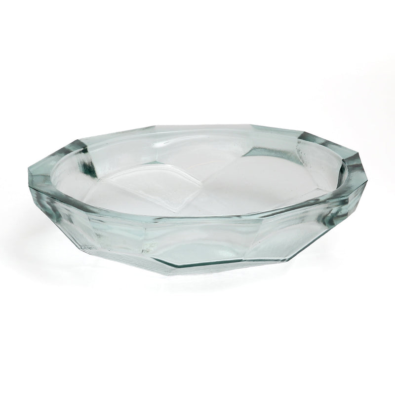 Bol décoratif en verre transparent origami bleu oval