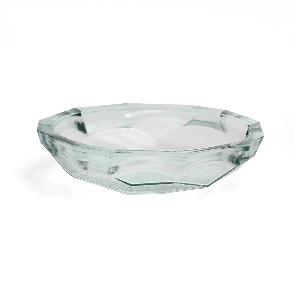 Bol décoratif en verre transparent origami bleu oval