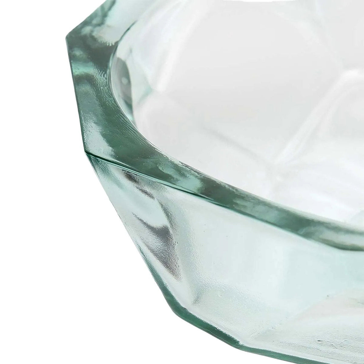 Bol en verre transparent facetté inspiration origami bleu