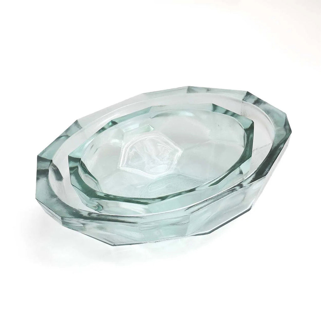 Bol en verre transparent facetté inspiration origami bleu