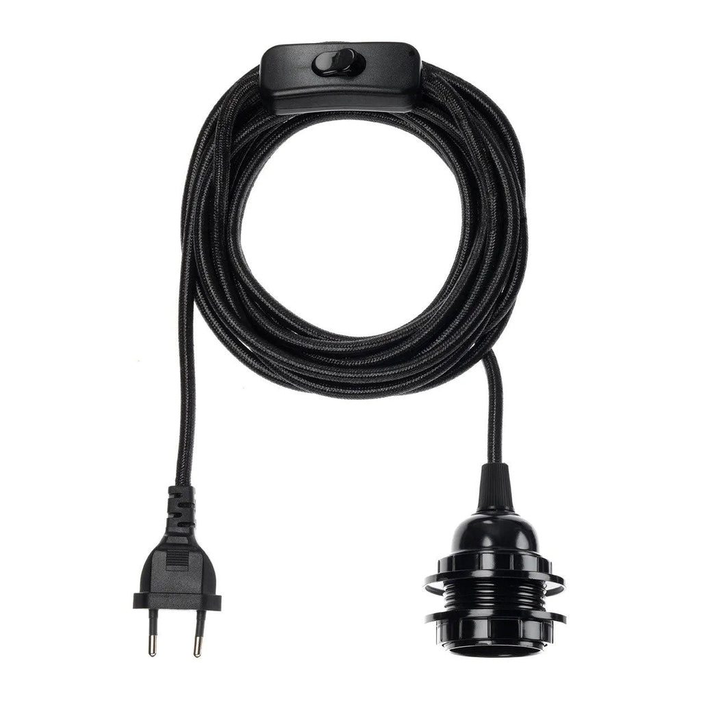 Douille de suspension noire avec câble tissé et interrupteur – 450 cm
