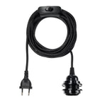 Douille de suspension noire avec câble tissé et interrupteur – 450 cm