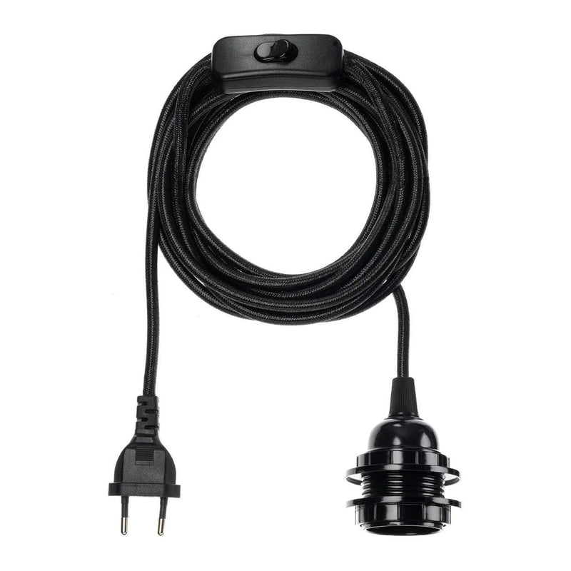 Douille de suspension noire avec câble tissé et interrupteur – 450 cm