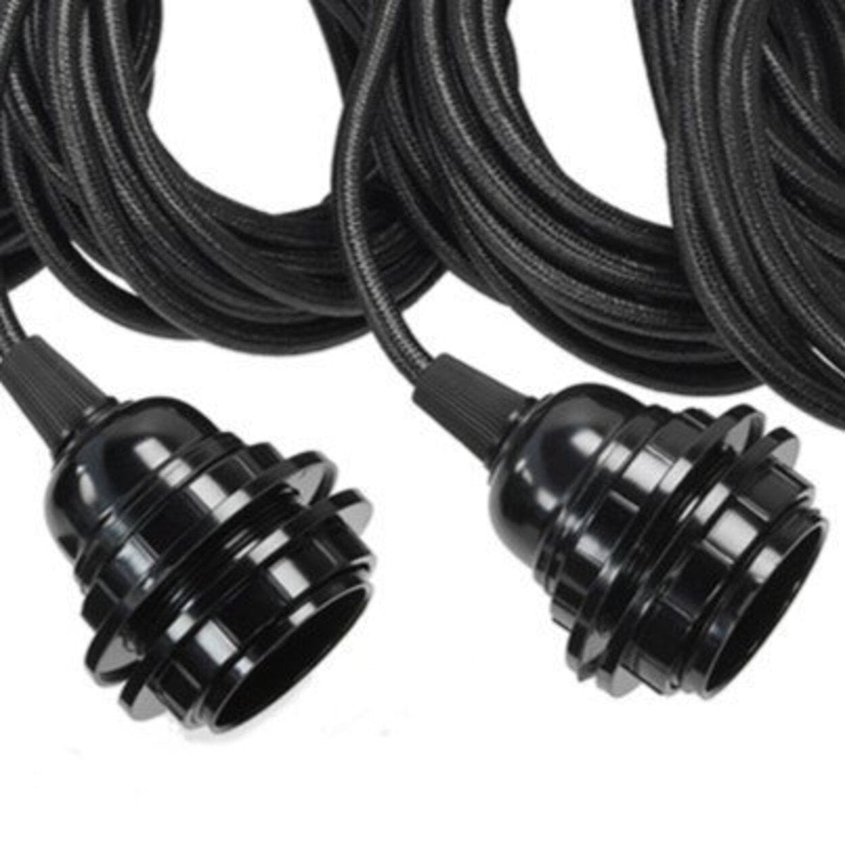 Suspension luminaire noire à 5 douilles avec câbles gainés – 350 cm