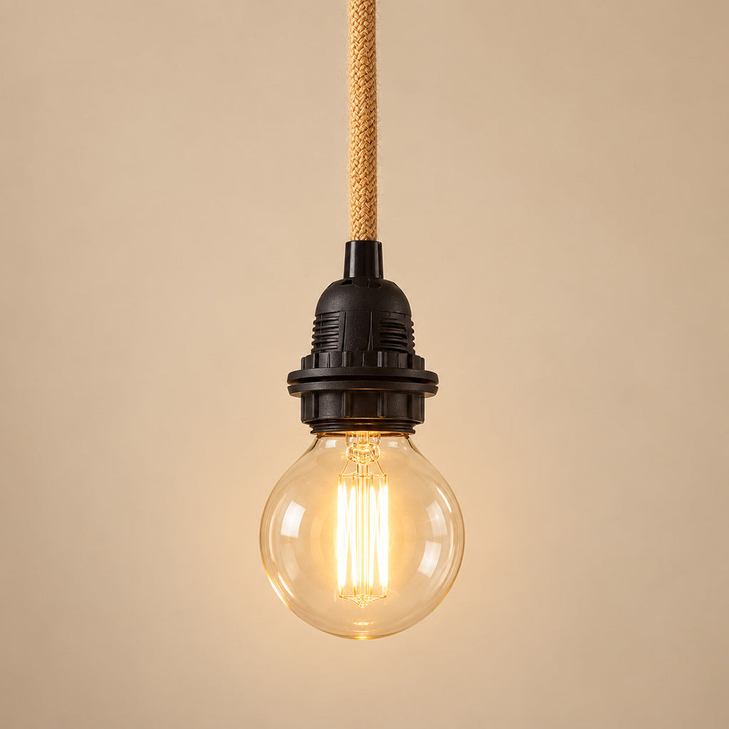 Câble suspension en métal noir et cordon en jute naturel