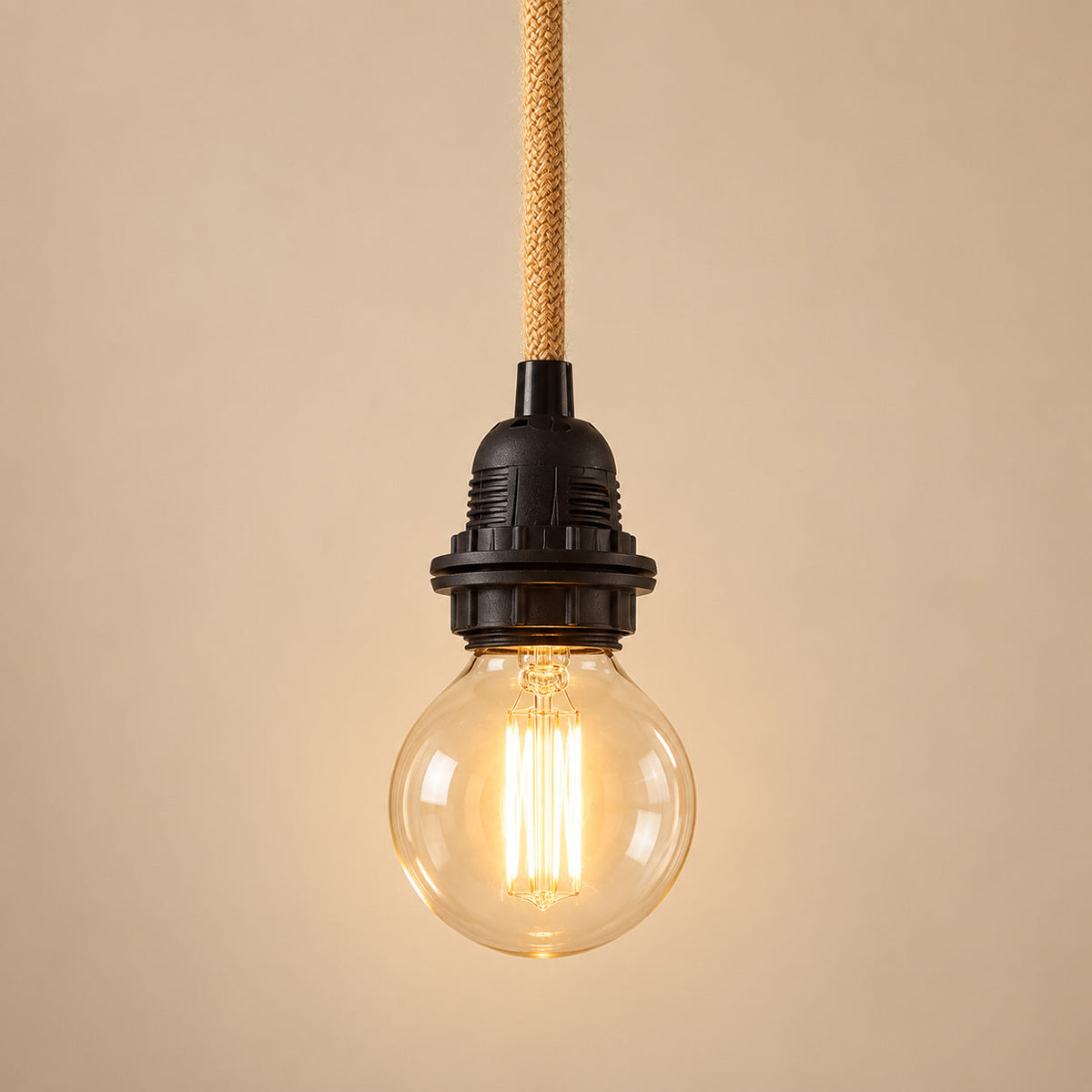 Câble suspension en métal noir et cordon en jute naturel