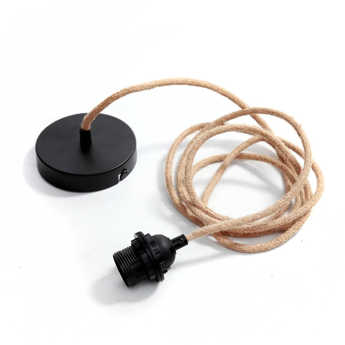 Câble suspension en métal noir et cordon en jute naturel