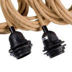 Suspension en corde de jute naturelle à 5 douilles noires – L350 cm