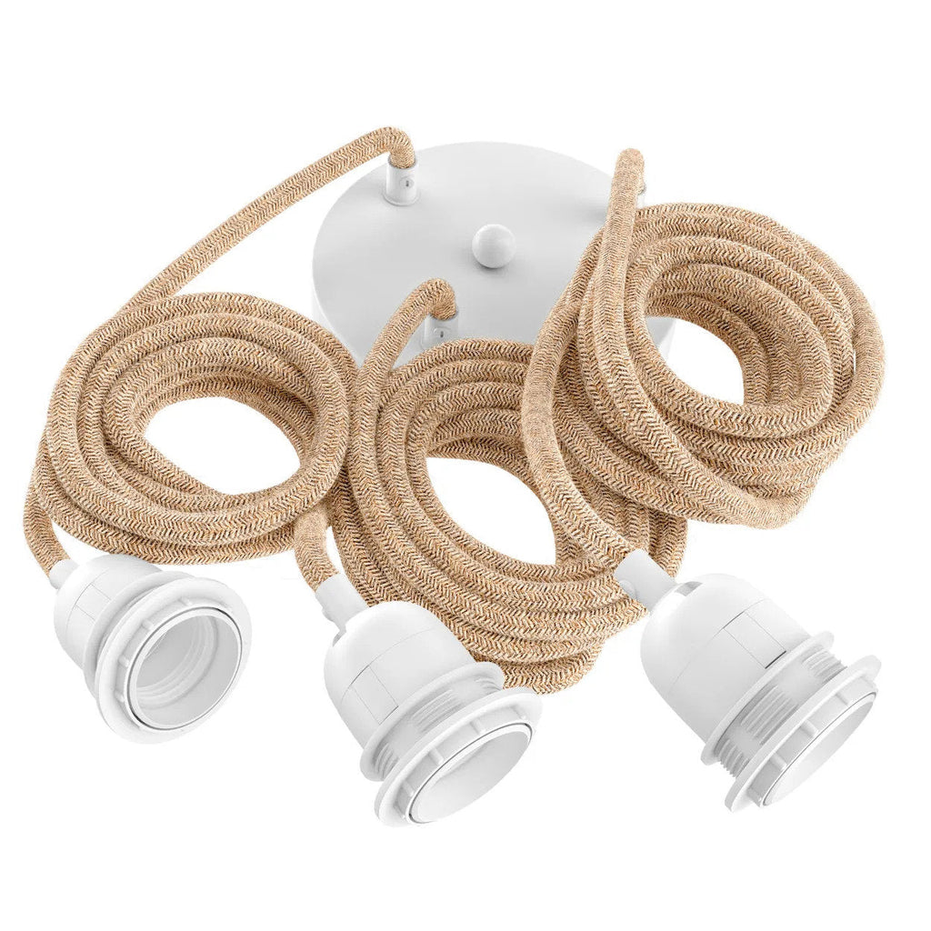 Plafonnier suspension en textile et base blanche pour 3 ampoules – 250 cm