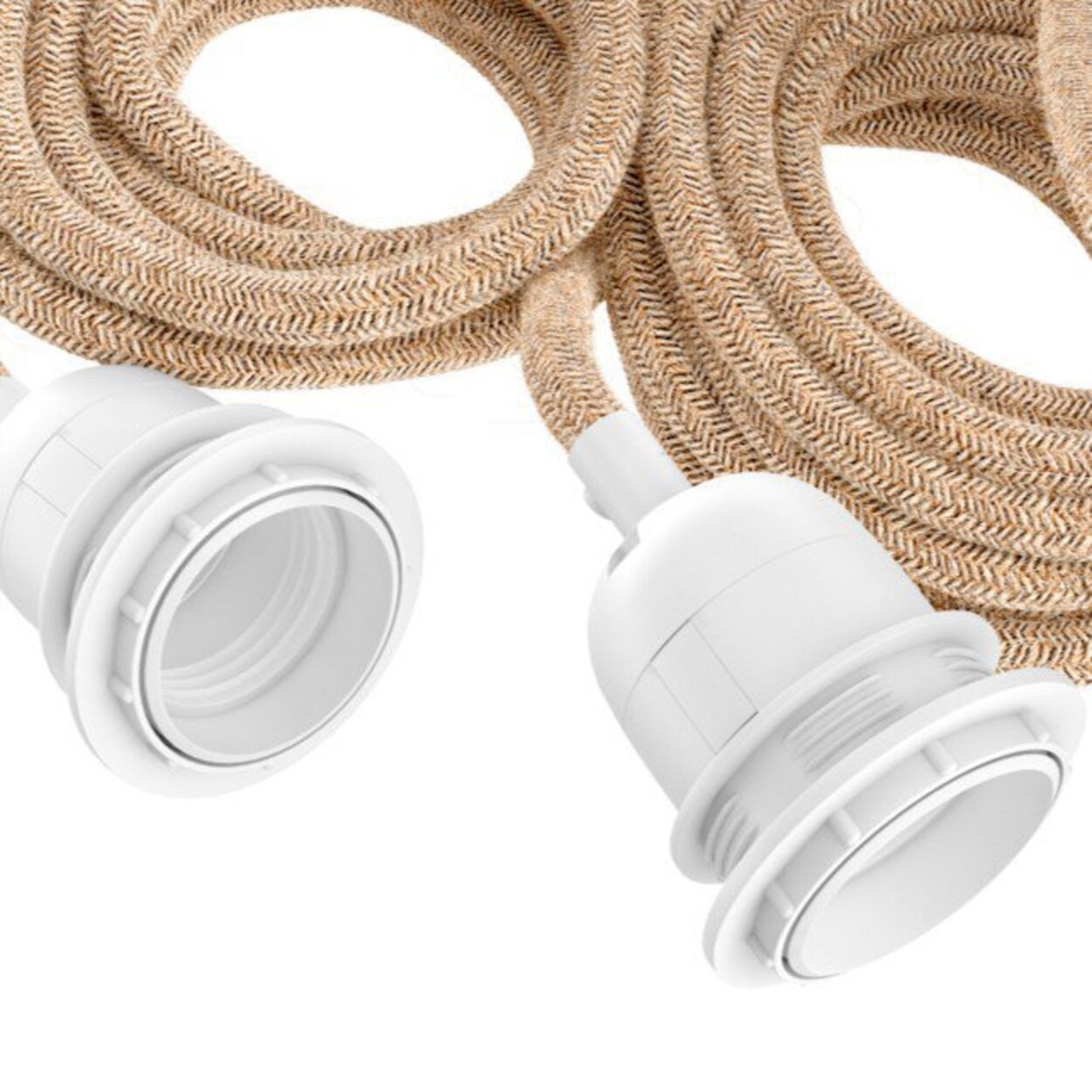 Plafonnier suspension en textile et base blanche pour 3 ampoules – 250 cm