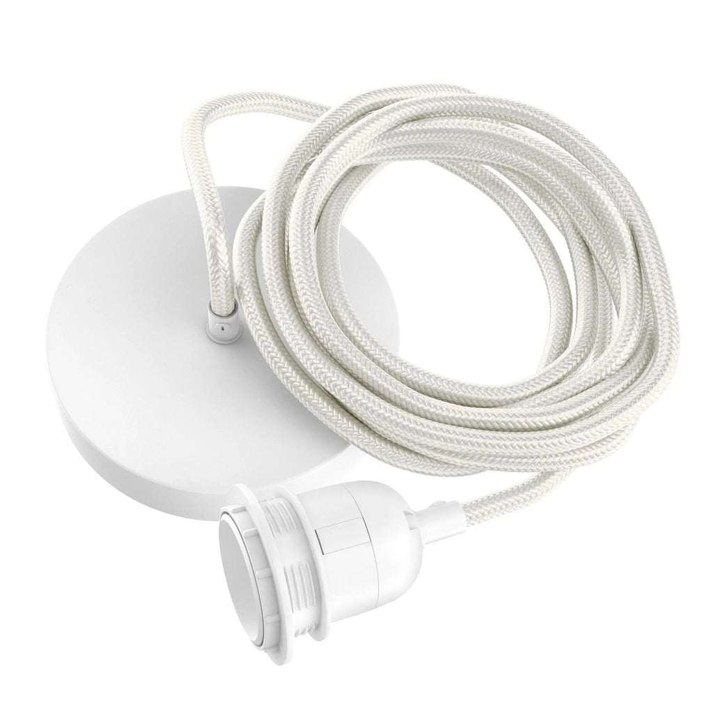 Suspension blanche à base ronde en câble tressé – L250 cm